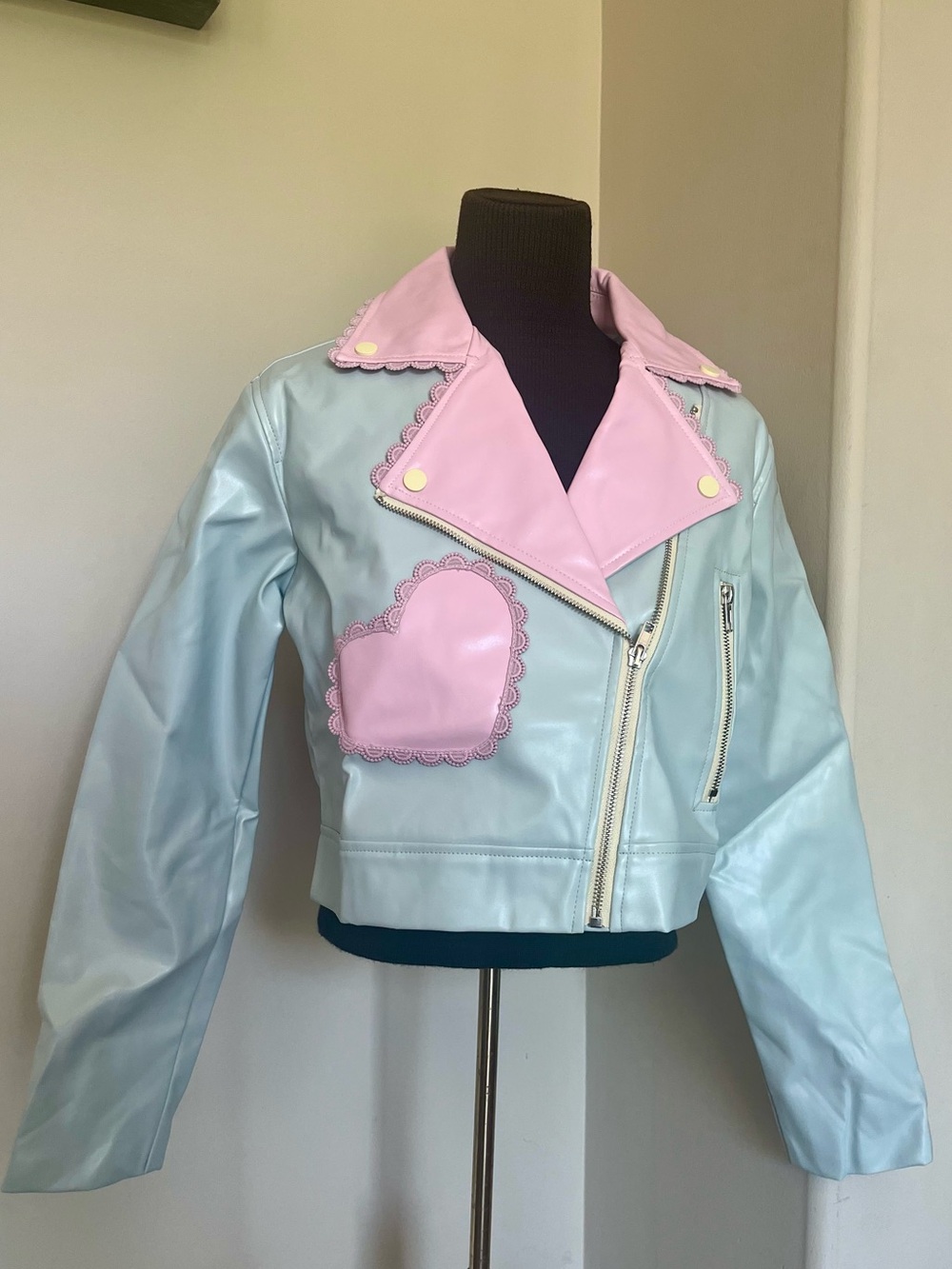 My Violet shop myviolet cotton candy cruiser cropped faux leather moto jacket